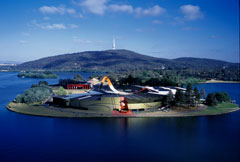 Aerial view of The National Museum of Australia on Acton Peninsula, Canberra