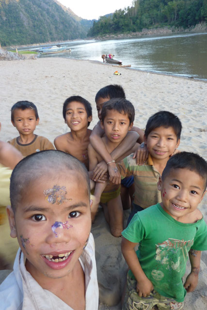 Children playing on the banks of the Mekong, Ban Khoc Kham.