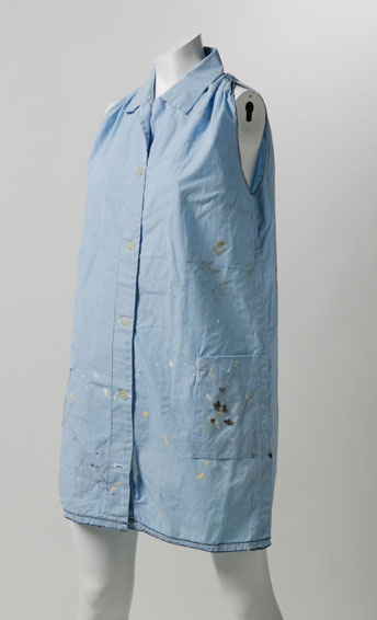 Pale blue prison smock.