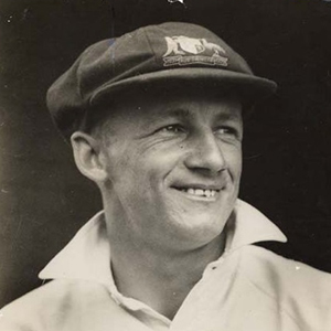 Black and white portrait of Don Bradman
