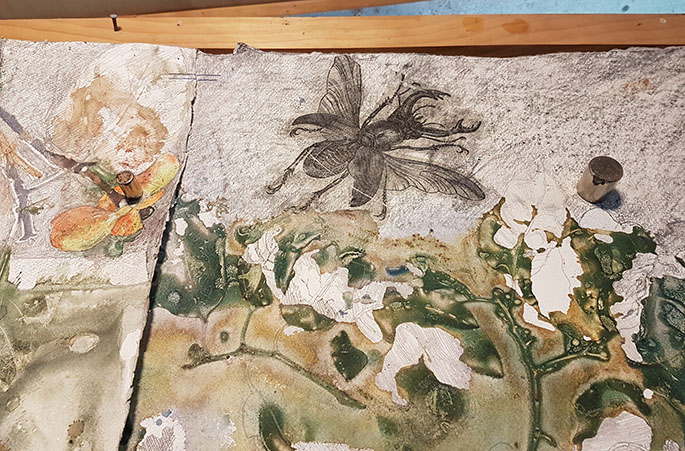 Part of a large watercolour on paper.