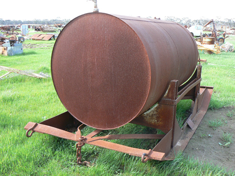 A rusting tank on a sledge