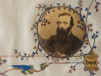 Detail of Ambrose Kyte illumination featuring a rondel housing a print photograph of Robert O'Hara Burke.