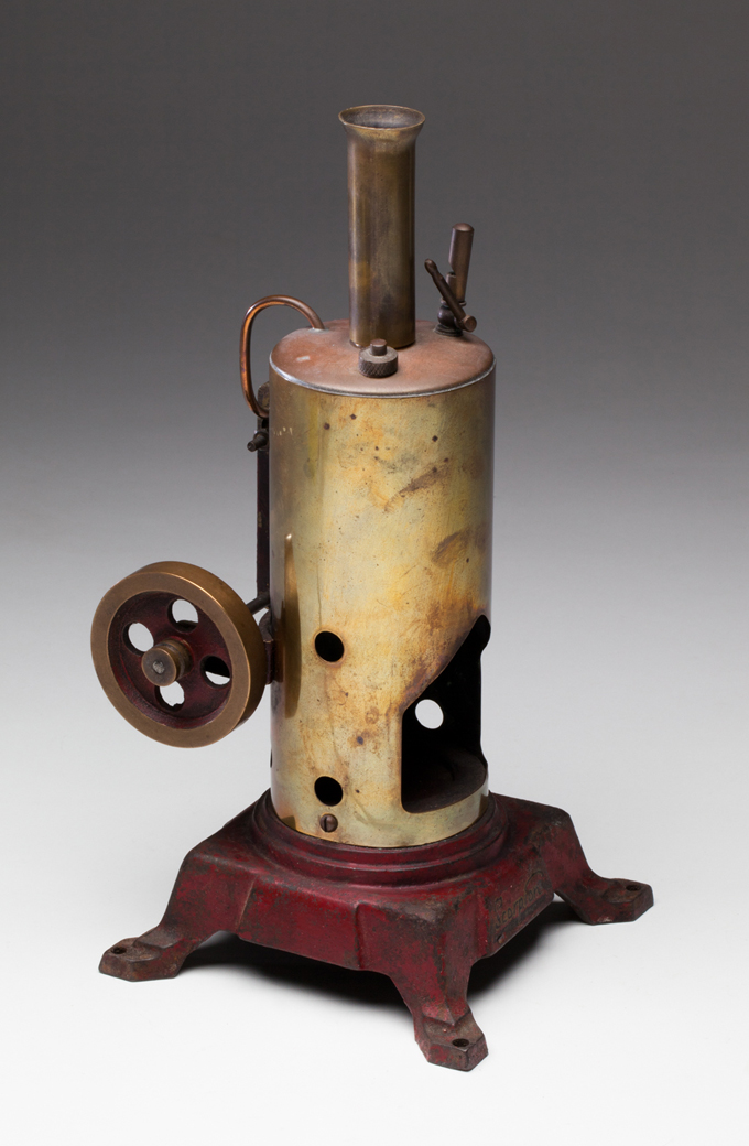 Vertical steam donkey engine, made from cast iron and brass metals by Ted Wallis and Ted Peell