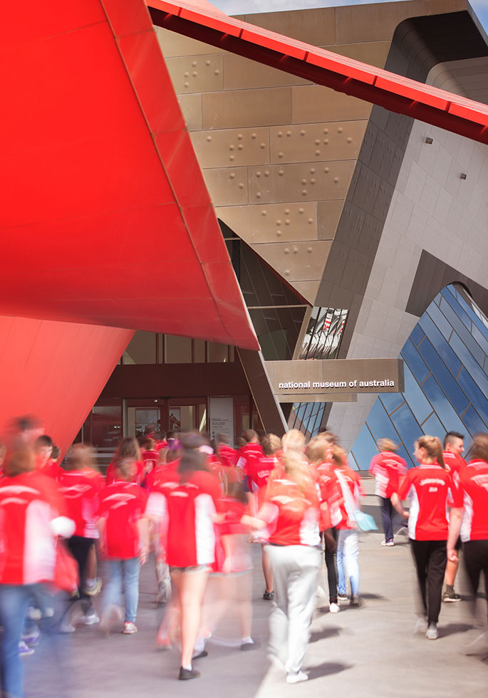 School students arriving at the Museum. Photograph by Adam McGrath