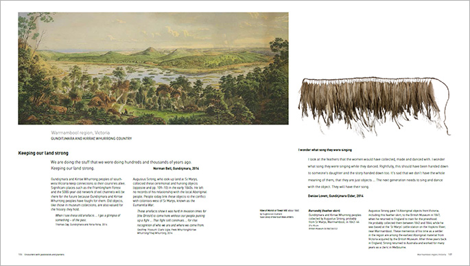 A sample page from the Encounters book about objects in the exhibition from the Warrnambool region, Victoria.