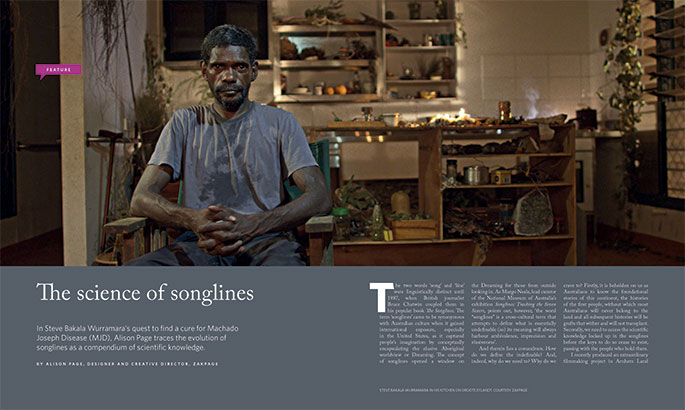 Publication spread with image and text
