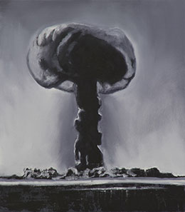A black and white artwork depicting an explosion.
