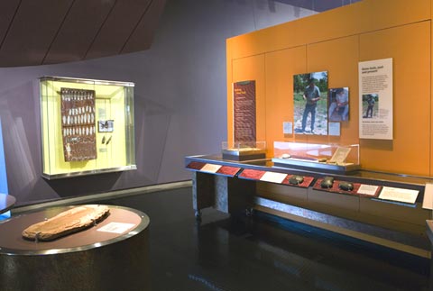 Display featuring the different types of stone and techniques that Aboriginal people have used to produce different types of stone tools