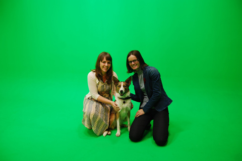 What was probably the easiest request we had of Dash the whole day: a portrait with Museum multimedia staff Rebecca Moloney and Karina West. Photo: Michael Hill, Lightwell.