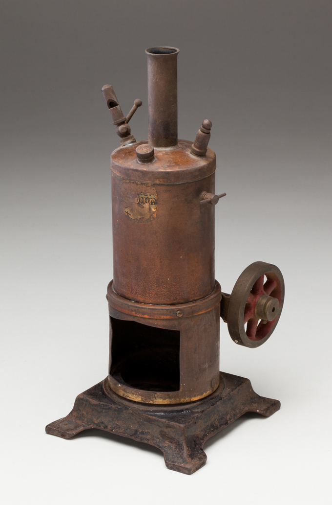 Vertical steam donkey engine, made from war surplus 57 mm brass shell case by by Leonard John Pugh
