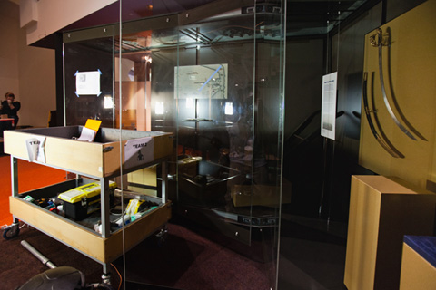 Installing Governor Lachlan Macquarie's sword in the Landmarks gallery.