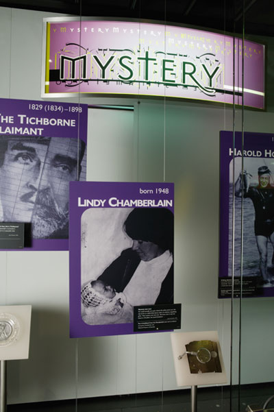 Chamberlain display in Eternity gallery, under a sign reading 'Mystery'.