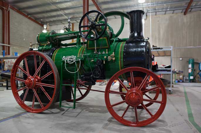 A colour photograph of the Ransomes, Sims & Jefferies portable steam engine.