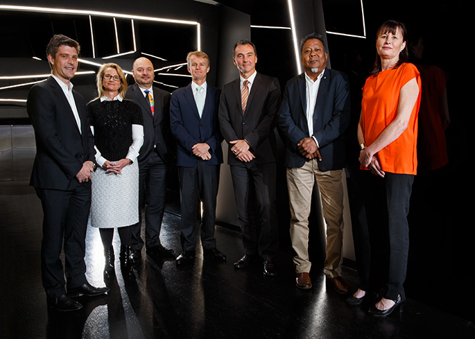 Council of the National Museum of Australia (left to right): Mr Alex Hartman, Dr Janet Albrechtsen, Mr Nicholas Davie, Mr David Jones, Dr Mathew Trinca, Mr Peter Yu, Professor Catharine Lumby, Professor Rae Frances (absent)