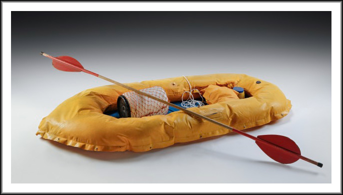 studio photo of a raft with a paddle.