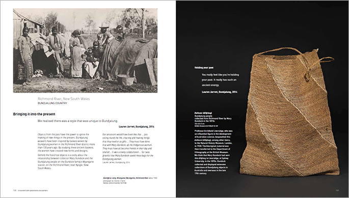 A sample page from the Encounters book about objects in the exhibition from the Richmond River, New South Wales.