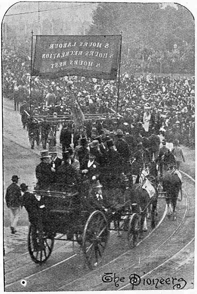 Newspaper clipping of a large procession of people. - click to view larger image