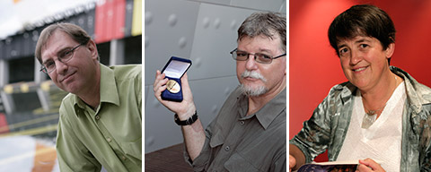 Individual images (from left to right): Dr Peter Stanley, Dr Mike Smith holding his Rhys Jones Medal and Dr Libby Robin.
