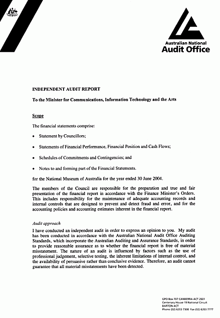 Independent Audit Report to the Minister for Communications, Information Technology and the Arts