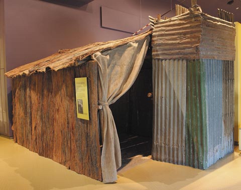 Bark mission hut in the First Australians gallery.