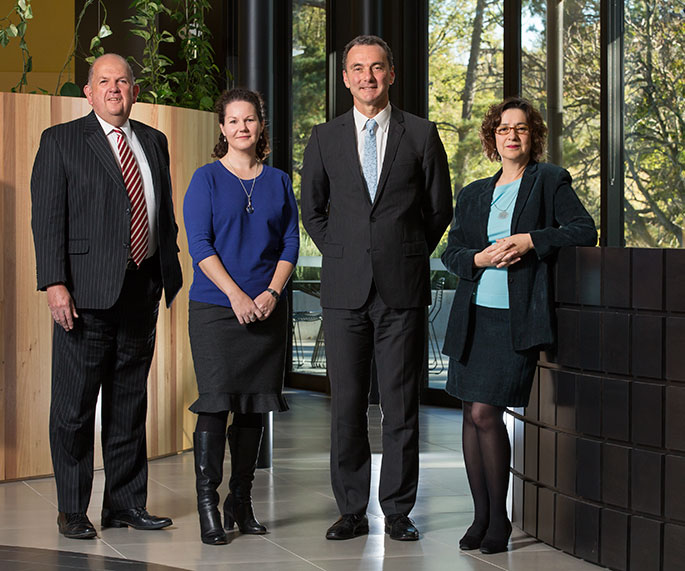 The National Museum of Australia’s executive management group (left to right): Graham Smith, Rebecca Coronel, Mathew Trinca and Helen Kon