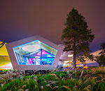 cafe exterior Exterior of the Museum Cafe at night.