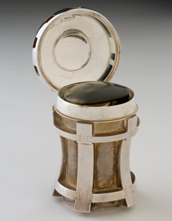 Silver case and small magnifying glass, mounted in tortoiseshell.