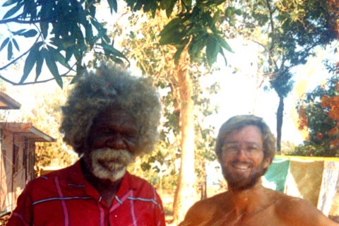 David Burrumarra MBE, instigator of the Adjustment Movement in Arnhem Land, with Ian McIntosh, Elcho Island, 1988. Photos: Djoymi Wutjara Dhamarrandji.