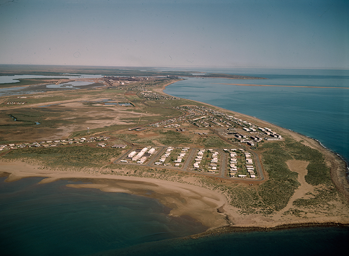Aerial photograph of Cooke Point, Port Hedland in 1973 when the buildings were still owned by BHP
