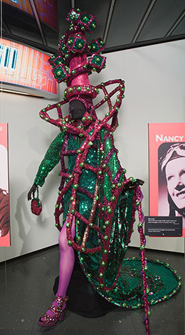 Queen Sequina costume made by Ron Muncaster drapped on a model