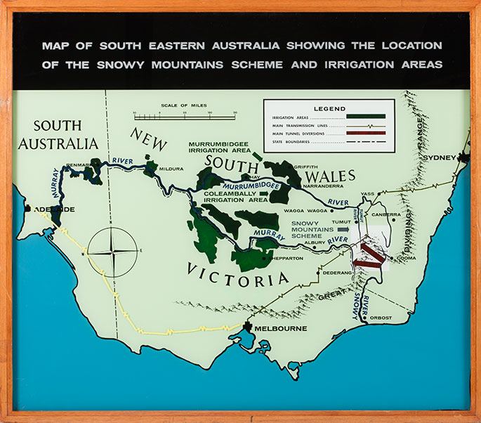 Map of eastern Australia showing location of Snowy mountain scheme