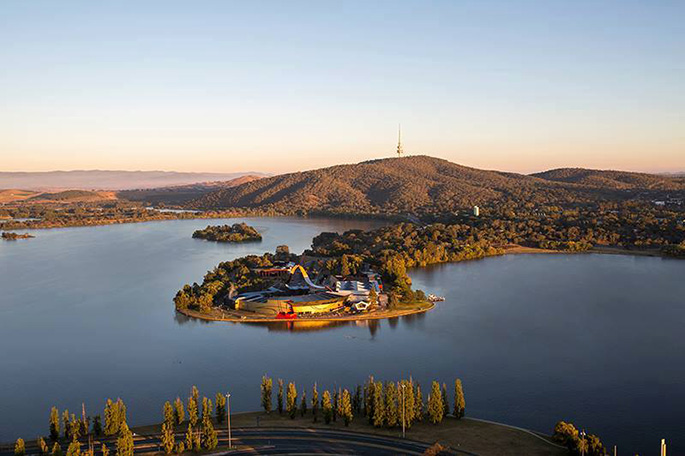 Aerial view of the National Museum of Australia on Acton Peninsula.
