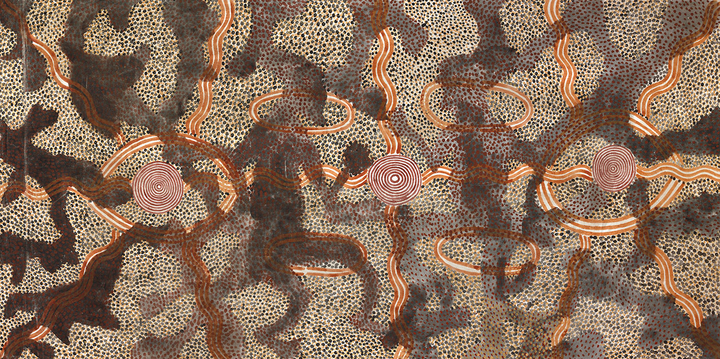 Trial by Fire 1975 by Tim Leura Tjapaltjarri. - click to view larger image