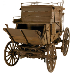 Wooden, four-wheeled mail coach with front box seat