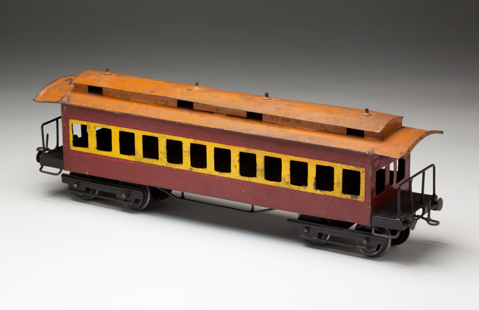 New South Wales Railways suburban passenger car, made from tinplate in about 1940, attributed to Leonard Pluck