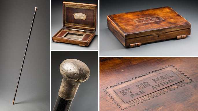 Charles Ulm cane and commemorative airmail box