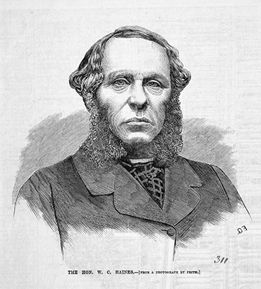Illustration portrait of sombre looking man with mutton-chop whiskers.