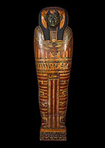 coffin Coffin of Shephenmayt, painted with a green face and hieroglyphs.
