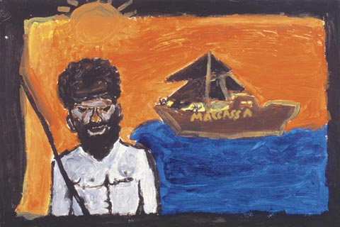 Aboriginal and Torres Strait Islander child's drawing of contact with Macassan fishermen