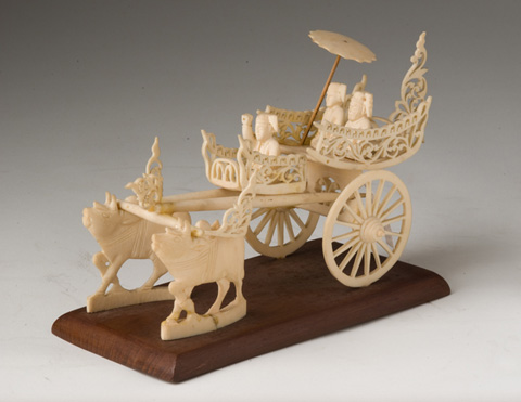 Decorative carved ivory ornament. Object came to the museum from Souvannaphouma House, the residence of the former Prime Minister, Mr Souvannaphouma. Photo: Mrs Doungchith Thammavong.