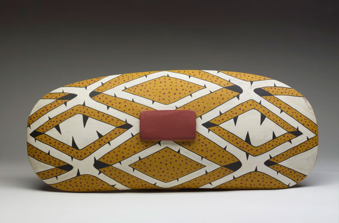 A painted elliptical shield