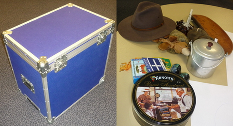 Dyad of a case and a set of objects symbolising Australia