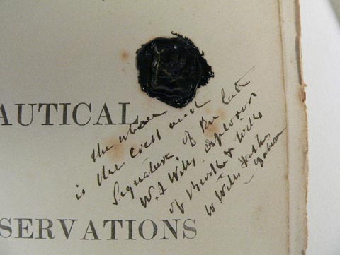 Detail of Georg von Neumayer's Observations showing William Wills' name and black wax seal, dated 31 July 1860.