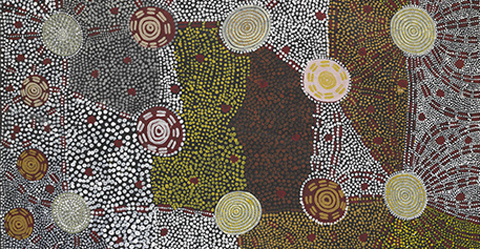 'Watanuma' or 'Flying Ant Dreaming' by Kaapa Tjampitjinpa painting.