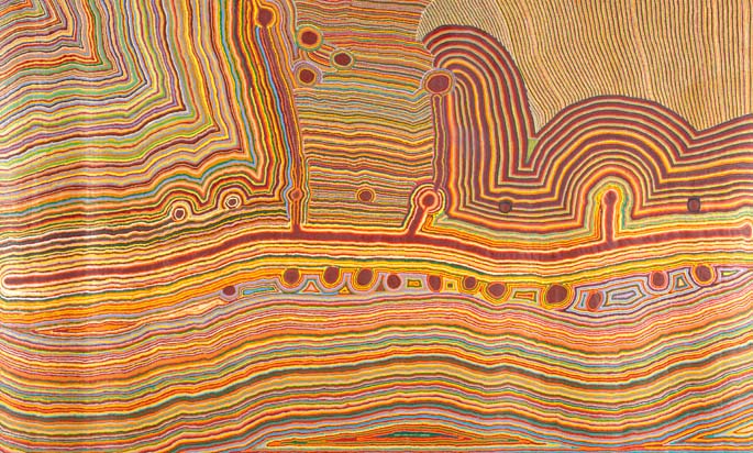 Martumili Ngurra (This is all Martu's home) 2009 by Kumpaya Girgaba, Jakayu Biljabu, Ngamaru Bidu, Thelma Judson, Ngalangka Nola Taylor and Jane Girgaba, Martumili Artists, Parnngurr, Western Australia