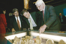 His Royal Highness Prince Mohamed Bolkiah, Brunei-Darussalam's Minister for Foreign Affairs, joins Senator the Hon. Robert Hill and curator Dick Richards in the Sunken Treasures of Brunei exhibition.