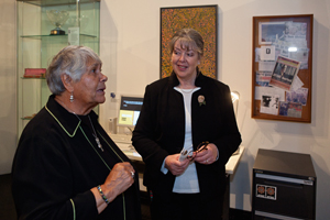 Lowitja talks to the curator, Andy Greenslade, in the 2000 era ‘office’.