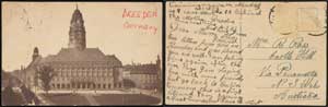 Postcard showing a large ornate city building