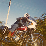 Wolfgang ‘Wally’ Weber Wolfgang ‘Wally’ Weber on the CB750 he rode in the funeral scene as seen in <em>STONE</em>. Image courtesy Jason Weber.
